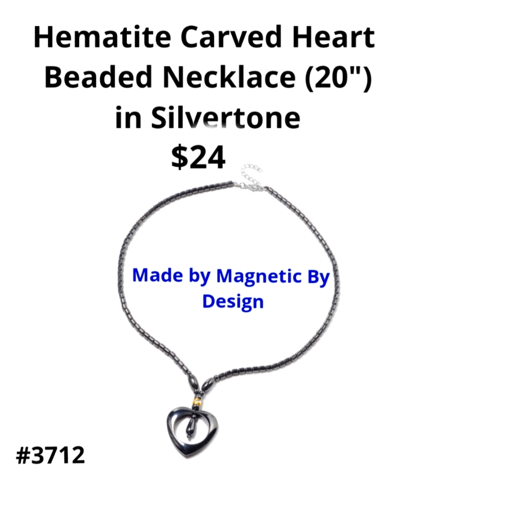 Magnetic Hematite Barrel Bead 'Heart' necklace, 22".. NOW $20.!